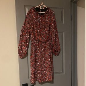 Banana Republic Red Floral Long Sleeve Dress